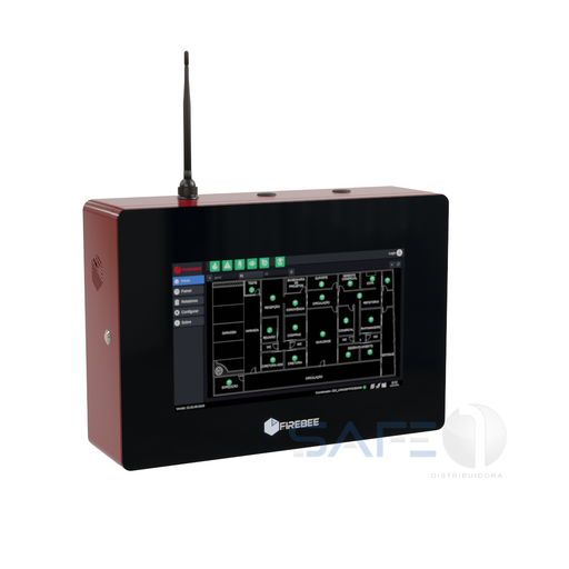 Central de alarme e detecção de incêndio wireless Firebee FHT 7 TS com tela touchscreen de 7 polegadas e antena