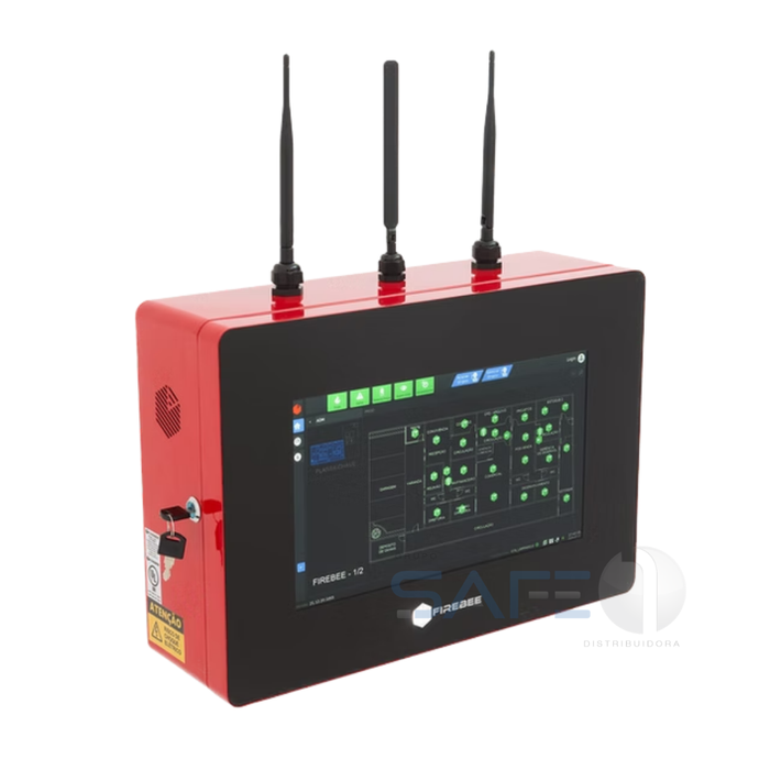 Central Firebee FHT com o módulo modem 4G 21703 instalado, com três antenas